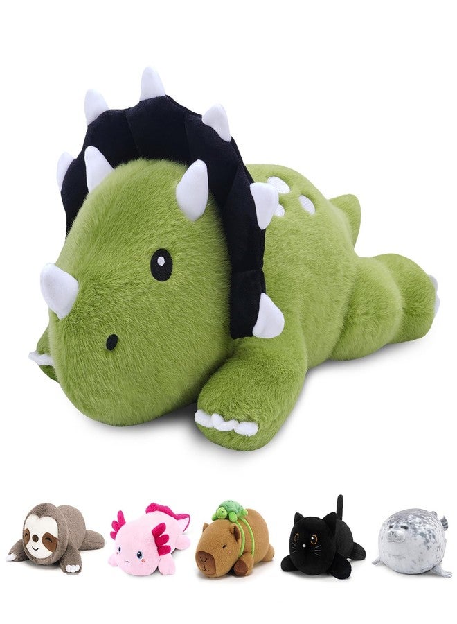 SQEQE دمية ديناصور ترايسيراتوبس محشوة بوزن من SQEQE، ديناصور محشو بوزن مناسب للعناق المريح، وسادة لعبة ناعمة هدية للأطفال، زينة عيد الميلاد والكريسماس، 9.8 بوصة، 0.8 رطل - Image 1